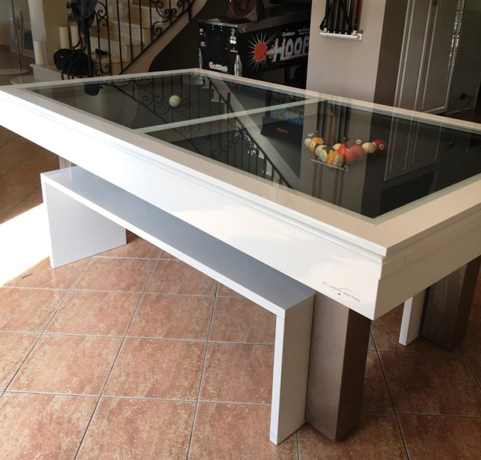 Table de billard convertible design Dauphin design avec plateau en verre
