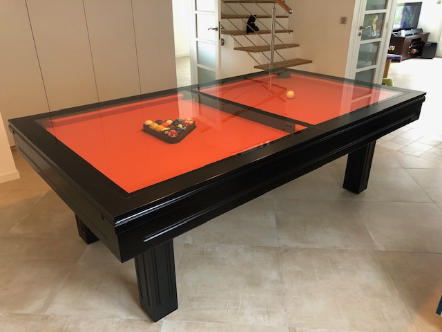 Table de billard convertible equinoxe design noir et orange