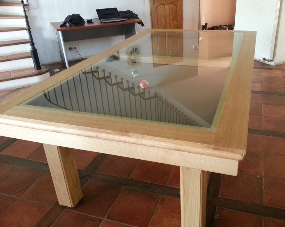 Table de billard convertible contemporain Orion de Billards Breton avec plateau en verre