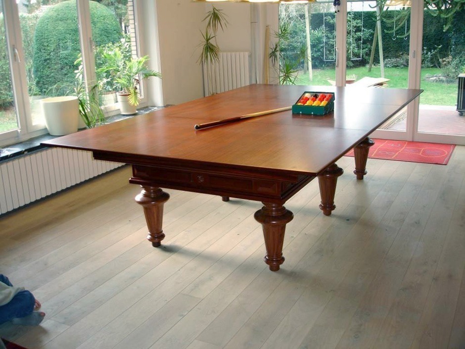 Table de billard convertible prestige avec plateau d&eacute;bordant