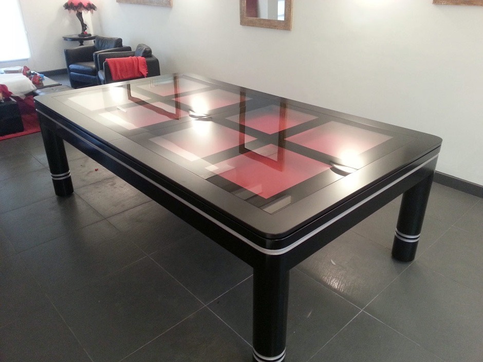 Table de billard convertible design Verso de Billards Bréton avec plateau en verre