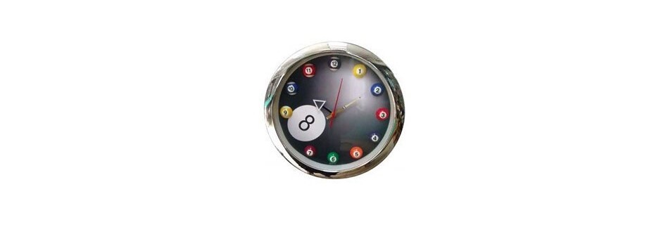 Horloge avec des billes pour billard pool ainsiq ue la bille blanche numéro 8