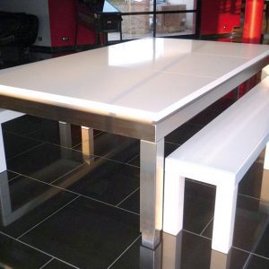 Table de billard blanche Manhattan de Billads Bréton transformé en table de salon