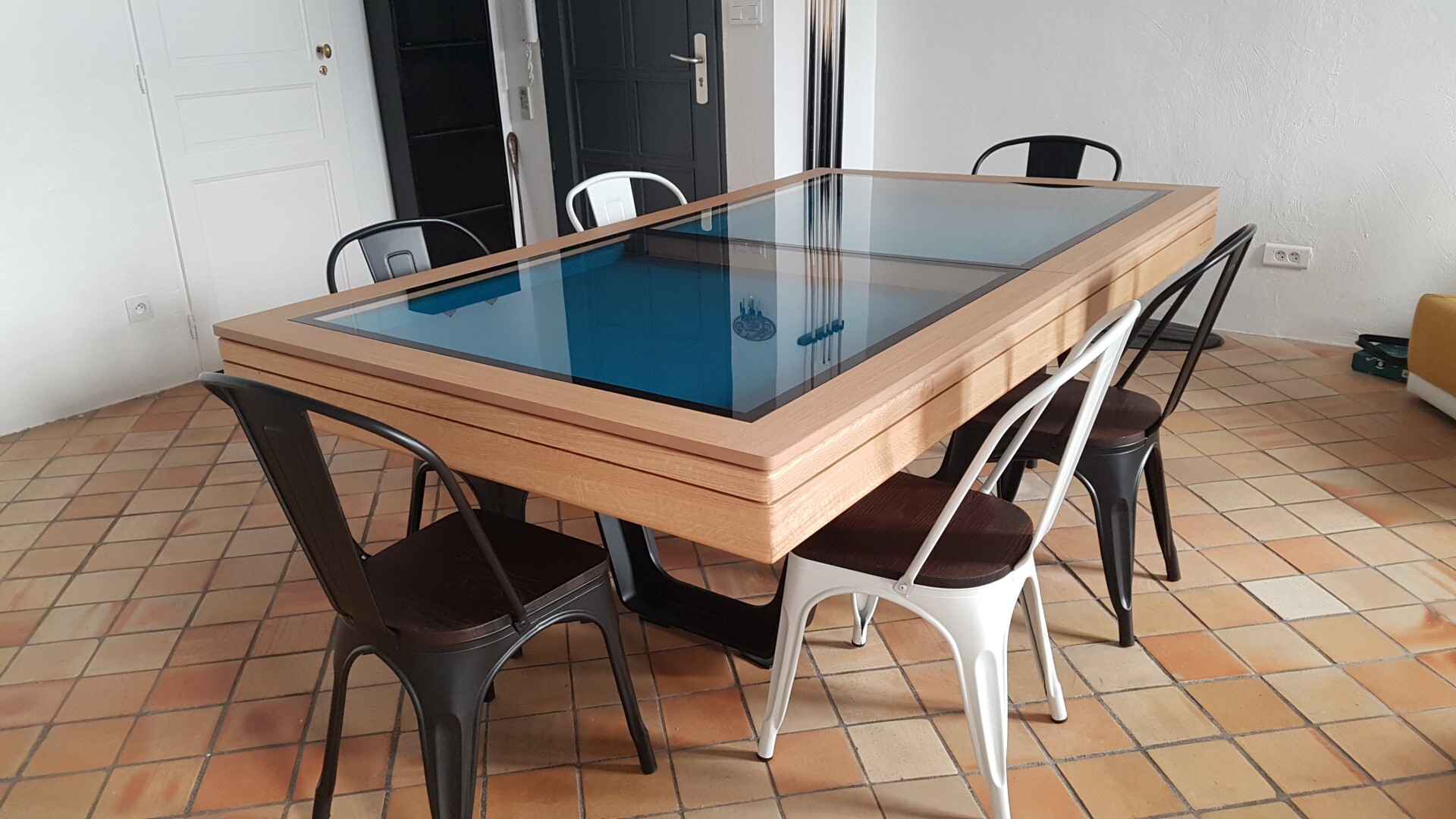 Table de billard convertible Aero design avec plateau verre